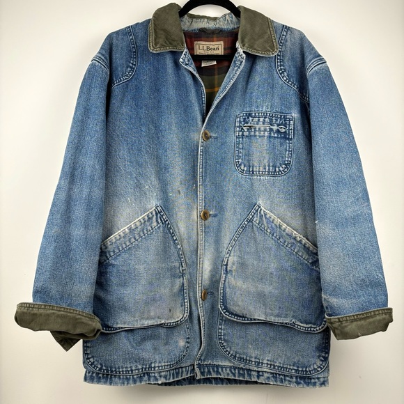 SOLD L.L. Bean Denim Barn Coat Farm Jacket Lined Men’s M Medium Worn In Work - Picture 1 of 16